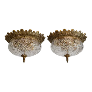 1960s Brass & Glass Ceiling Light Fixture - a Pair