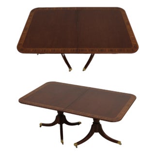 Hickory Mahogany Banded Inlaid Double Pedestal Dining Table For Sale