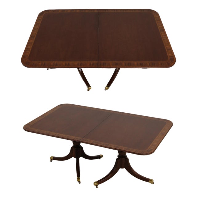 Hickory Mahogany Banded Inlaid Double Pedestal Dining Table For Sale