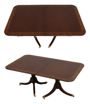 Hickory Mahogany Banded Inlaid Double Pedestal Dining Table