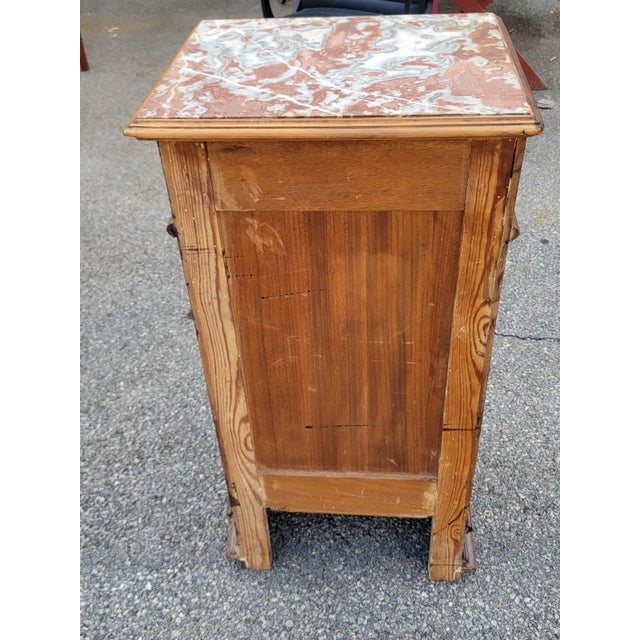 19th Century French Antique Walnut Marble Top Bedside Cabinet Nightstand For Sale - Image 12 of 18