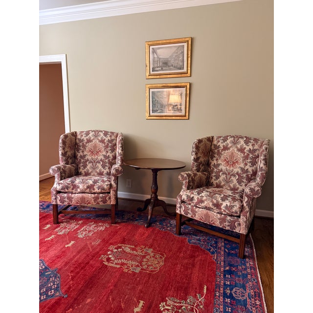 Pair of Jacquard TRS Wingback Chairs For Sale - Image 12 of 12