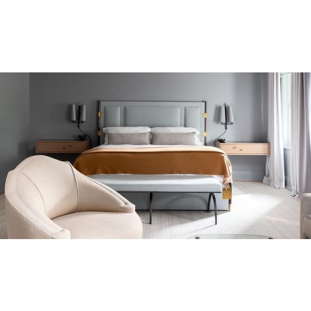 Contemporary Pair of Custom Made Leather Wrapped Floating Nightstands For Sale - Image 3 of 13