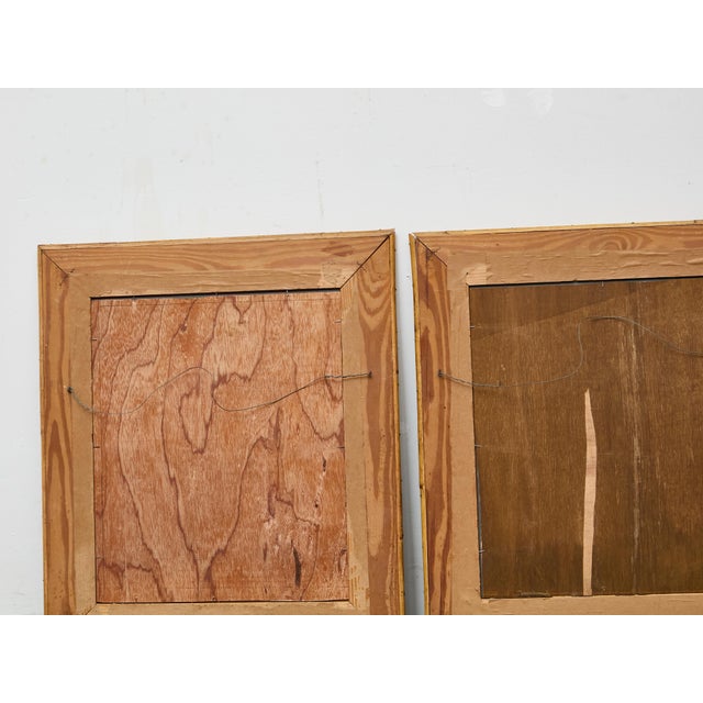 Tribal Pair of Painted Wood Mirrors with Bamboo Frames and Tribal Motif Detailing For Sale - Image 3 of 12