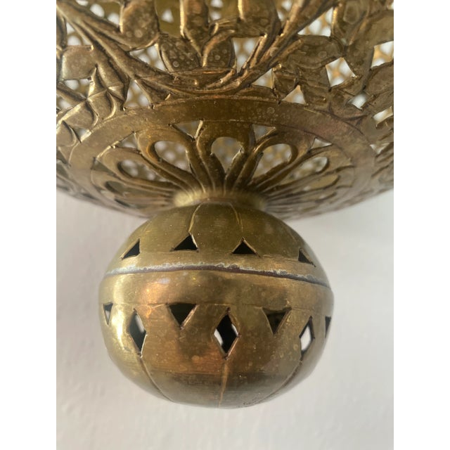 Middle-Eastern Pierced Brass Hanging Globe Lantern For Sale - Image 6 of 11