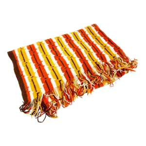Retro 1970's Large Hand Made Colorful Striped With Fringe Blanket / Throw