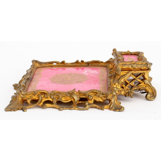 Metal Rococo Style Porcelain & Gilt Bronze Inkwell For Sale - Image 7 of 10