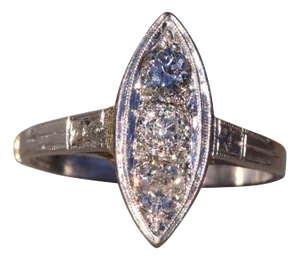 The Vincenza: Antique Navette Shaped Natural Diamond Ring in Platinum