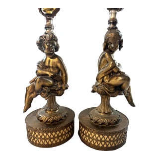 Pair of Vintage Cherub Lamps, Minor For Sale