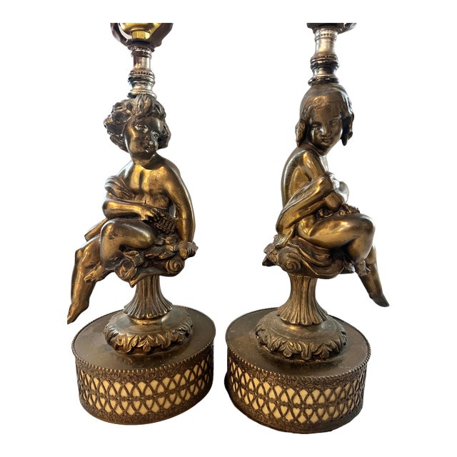 Pair of Vintage Cherub Lamps, Minor For Sale