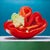 Red Bell I by Thane Gorek | Oil on board Still life of a sliced red bell pepper For Sale