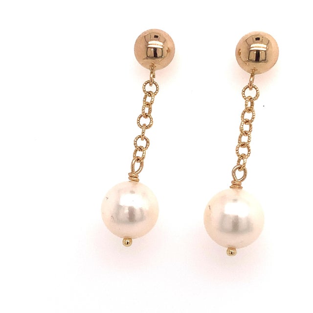 White Akoya Pearl Dangle Earrings 14k Gold Certified For Sale - Image 8 of 11