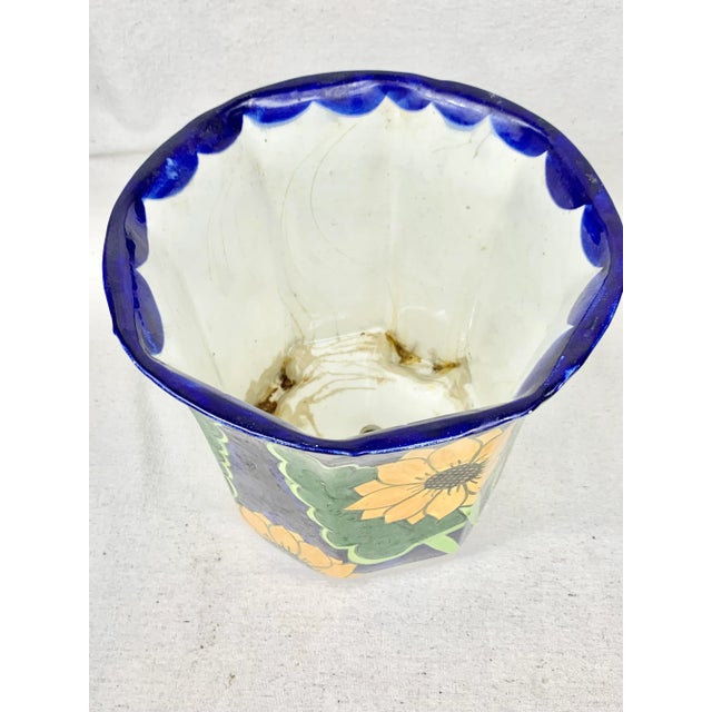 Ceramic Vintage Heavy Mexican Sunflower Planter For Sale - Image 7 of 12