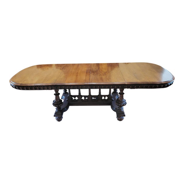 19th C Belgian Baroque Walnut Dining Banquet Table For Sale