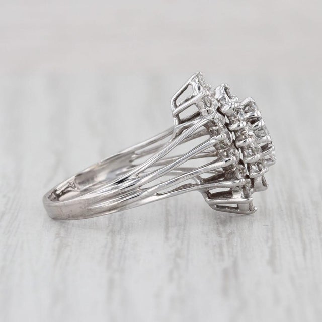 0.43ctw Diamond Halo Cluster Engagement Ring 14k White Gold Size 6.75 For Sale - Image 4 of 6