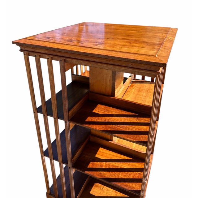 Early 20th Century Antique Arts & Crafts Walnut Three Tier Revolving Bookcase Excellent Condition For Sale - Image 5 of 12