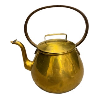 18th Century French Brass Teapot With Wrought Iron Handle, Circa 1790 For Sale