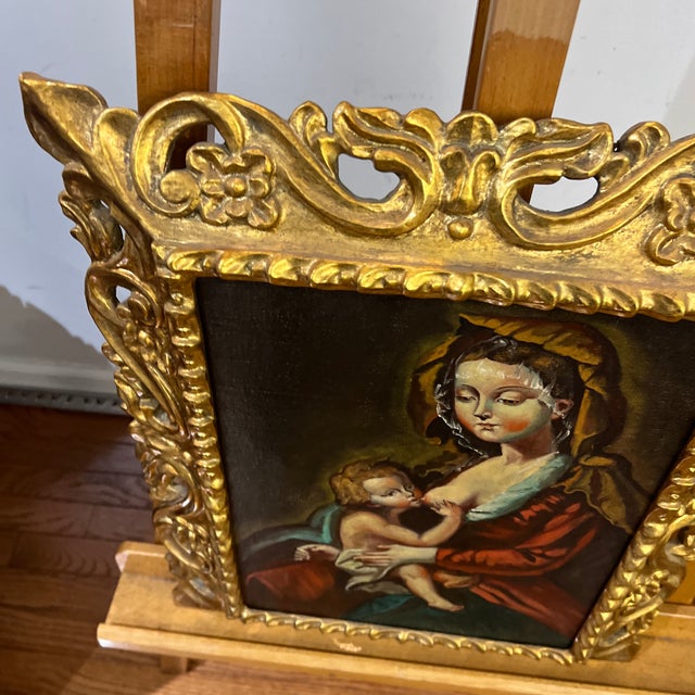 Gold 20th Century Oil on Canvas Framed Cuzco School Madonna With Child For Sale - Image 8 of 11