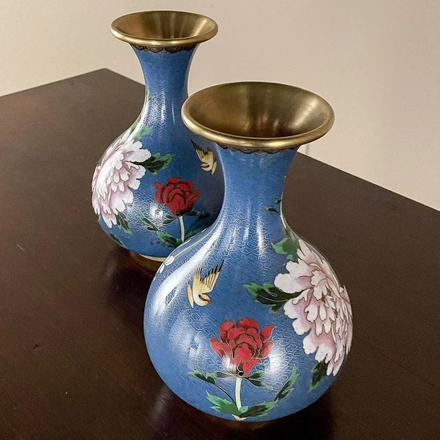 Pair Antique Cloissone Vases For Sale - Image 10 of 13