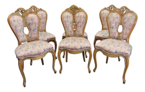 Louis XV Style Cherry Floral Carved Dining Chairs - Set of 6