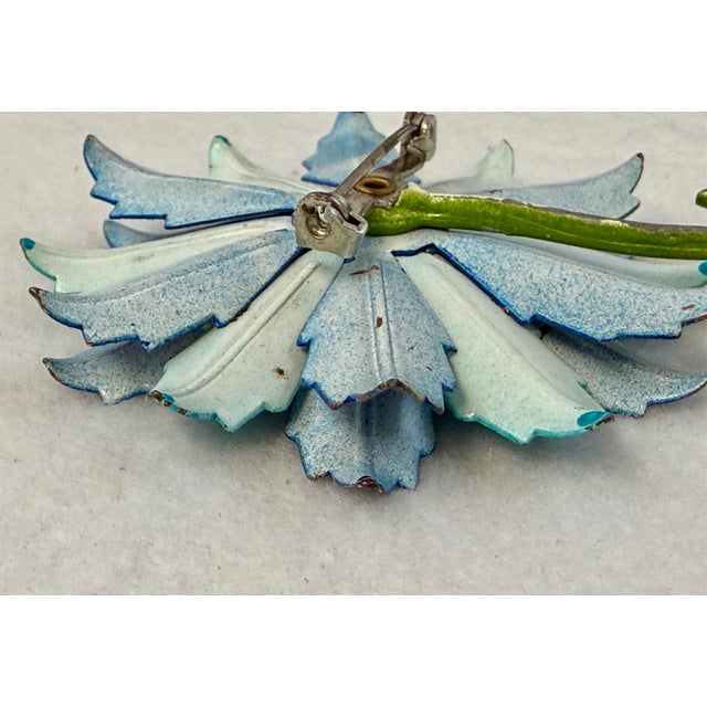 1960s Mod 1960s Enamel Over Metal Blue Flower Brooch Pin Mid-Century For Sale - Image 5 of 6
