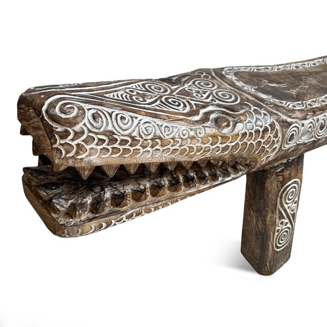 2020s Wood Carved Crocodile Log Bench For Sale - Image 5 of 6
