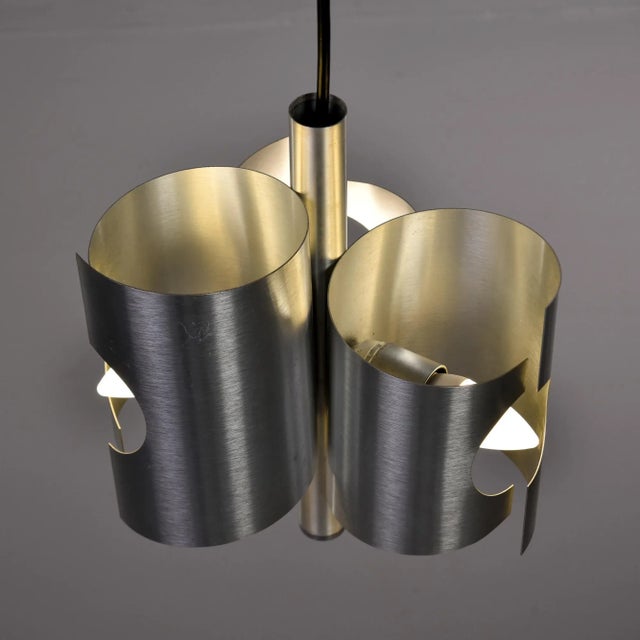 Mid-Century Modern Mid Century Italian Hanging Aluminum Three Light Fixture For Sale - Image 3 of 11
