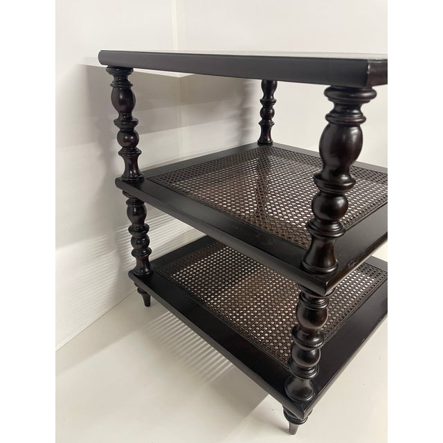 Vintage Three Tier British Colonial Revival Style Side Table For Sale - Image 11 of 16