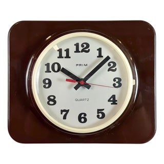 Vintage Brown Plastic Wall Clock from Prim, 1970s For Sale