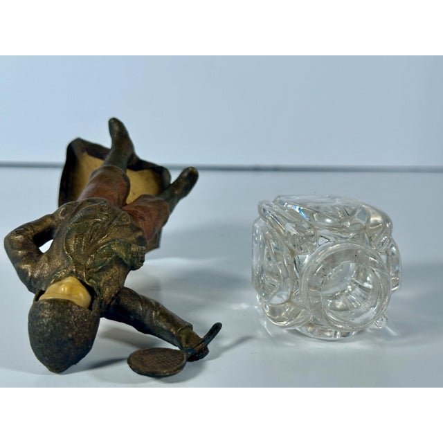 Antique Bronzed Spelter Ivorine Celluloid Sporting Tennis Figural Inkwell For Sale - Image 10 of 10