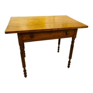 1980s Vintage Upstate New York Pine Table / Desk With a Drawer Spindle Legs For Sale