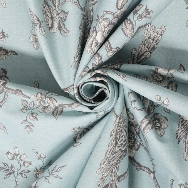 Isabelle Bird Toile Sky Cotton Double Width Fabric - Sample For Sale - Image 4 of 5