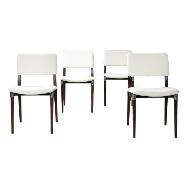 Model S82 Chairs in White Mohair by Eugenio Gerli for Tecno, 1960s, Set of 4 For Sale