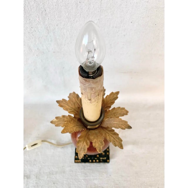 Mid 20th Century Vintage Hollywood Regency Dice and Gilt Metal Palm Tree Candlestick Table Lamp For Sale - Image 5 of 9