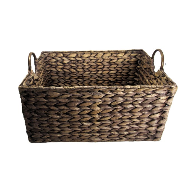 Water hyacinth braided reed basket, rustic rectangular, 17" x 12" x 8" high . Height measurement does not include handles....