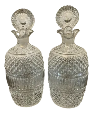 Antique Victorian Irish Cut Glass Decanters, 1860, Set of 2