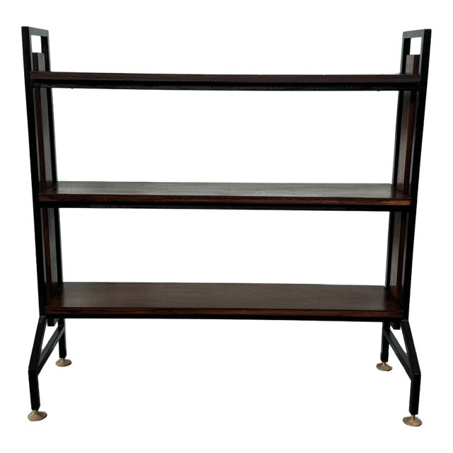Vintage Industrial Italian Bookcase in Iron and Wood, 1970s For Sale