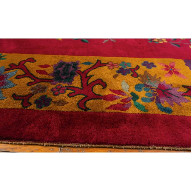 1920s Room Size Wool Fuschia Chinese Floral Modern Antique Knotted Art Deco Rug For Sale - Image 9 of 10