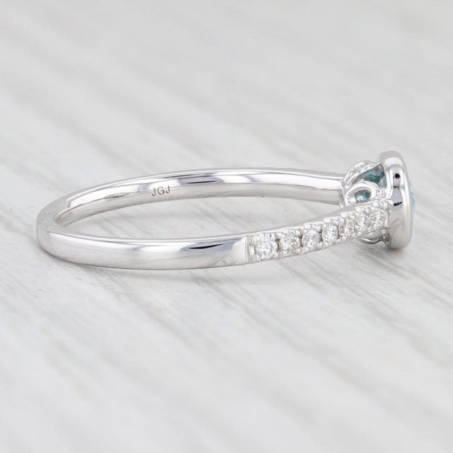 New 0.72ctw Blue Zircon Diamond Ring 14k White Gold Size 6.25 Oval Engagement For Sale - Image 4 of 8