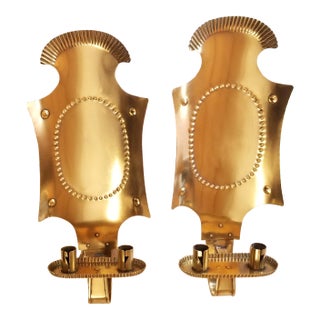 Mid-Century Brass Candles Wall Sconces - a Pair For Sale
