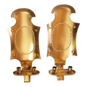 Mid-Century Brass Candles Wall Sconces - a Pair