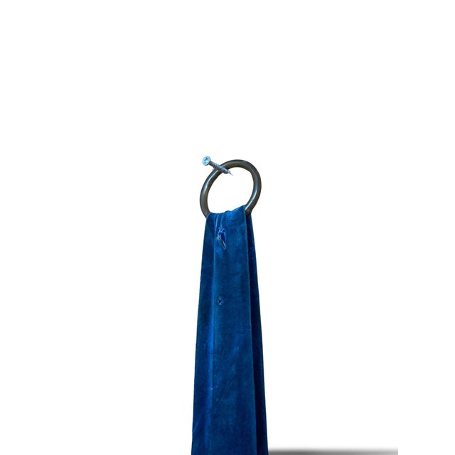 1960s Blue Velvet and Brass Medallion Mirror, 1960s For Sale - Image 5 of 9