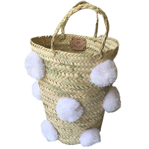 Moroccan White Pompom Basket
