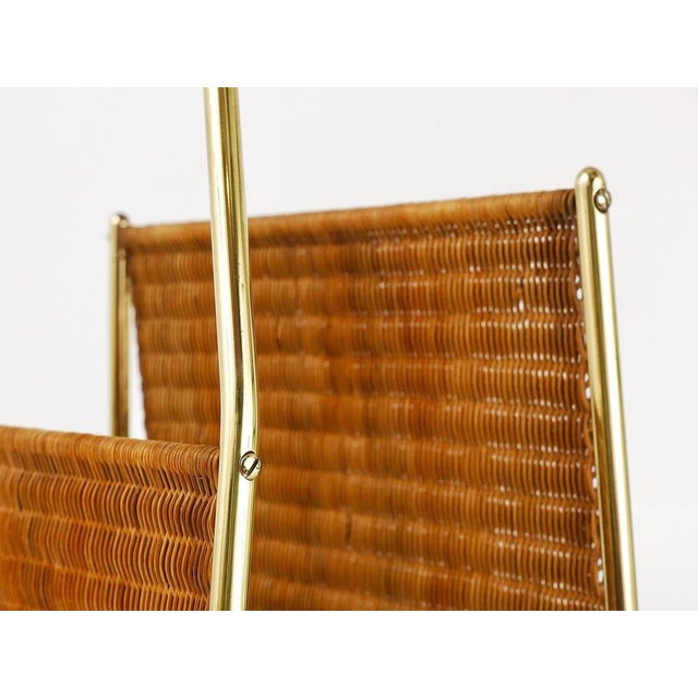 Mid-Century Magazine Rack in Brass and Woven Cane in the style of Carl Auböck, Austria, 1950s For Sale - Image 16 of 18