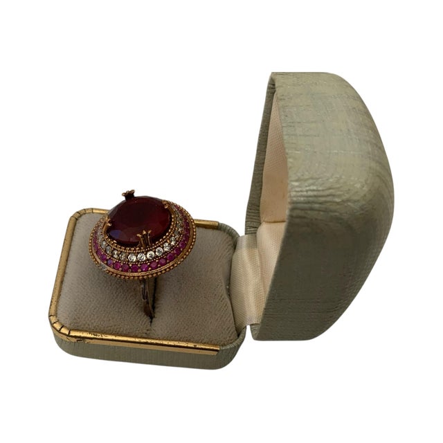 Traditional 1960s Custom 925 Sterling Silver Ring With a Semiprecious Big Ruby Stone for Women, Size 9.25 For Sale - Image 3 of 6
