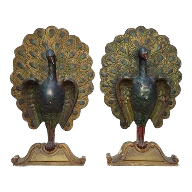 Pair of Late 19th Century Architectural Carved Peacocks For Sale