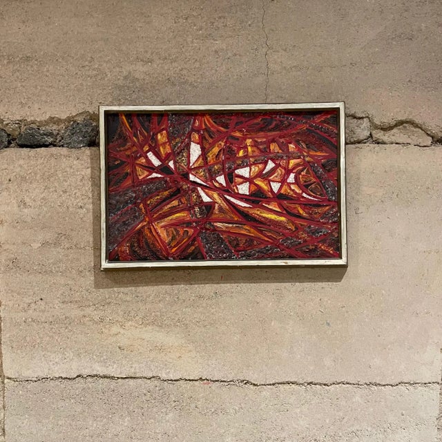 Modern Abstract Oil Painting, Fire Red, Signed, 1966, 19x13 in Mid-Century For Sale - Image 10 of 15