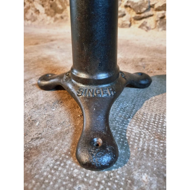 Wood Vintage Industrial Adjustable Swivel Stool with Cast Iron Base and Beech Plywood Seat from Singer, 1950s For Sale - Image 7 of 11