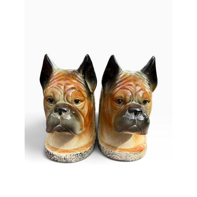 Pair of Vintage Mid-Century Ceramic Boxer Dog Busts For Sale - Image 4 of 7