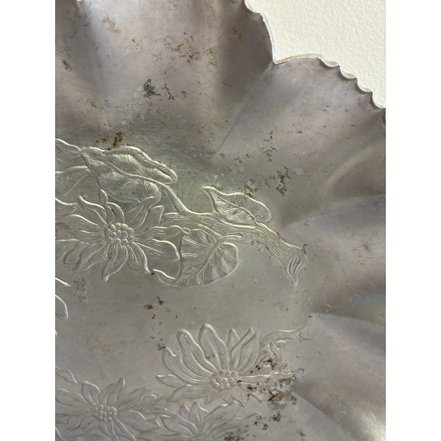 Mid 20th Century Vintage Farber & Shlevin Hand Wrought Aluminum Tray, Scalloped Daisy Motif For Sale - Image 5 of 10